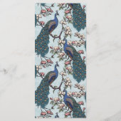 Rustikales Blue Floral Peacock Bird Wedgemenü Menükarte (Rückseite)