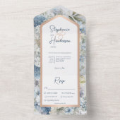 Rustikales Blue Floral & Rose Gold Dinner All In One Einladung (Innen Boden)