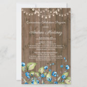 Rustikales Blue Flowers Lights Quinceanera Program (Vorderseite)