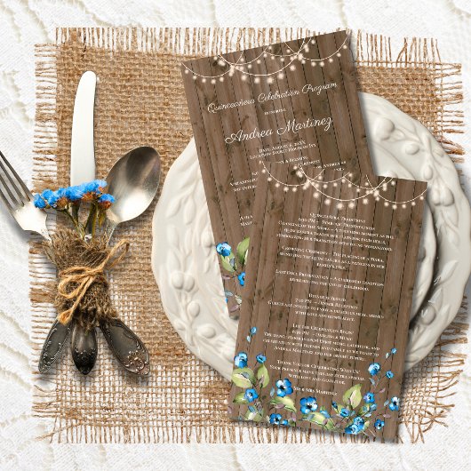 Rustikales Blue Flowers Lights Quinceanera Program