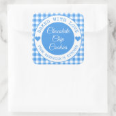 Rustikales Blue Gingham gebacken mit Liebe Cookies Quadratischer Aufkleber (Tasche)