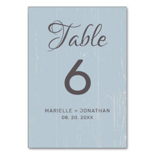 Rustikales Blue Gray Weathered Wood Wedding Tischnummer
