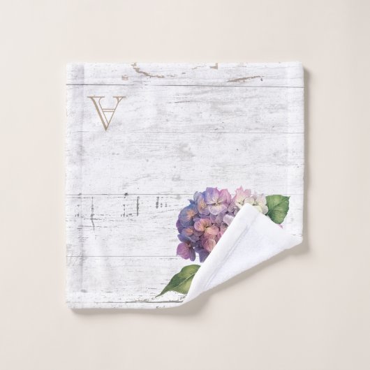 Rustikales Blue Hydrangea Blooms Wood Names Monogr Badhandtuch Set (Waschlappen)