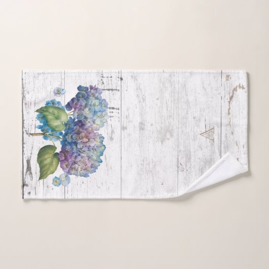 Rustikales Blue Hydrangea Blooms Wood Names Monogr Badhandtuch Set (Handtuch)