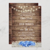 Rustikales Blue Hydrangea & String Lights Hochzeit Einladung (Vorne/Hinten)