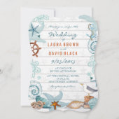 Rustikales Blue Nautical Beach Sand Wedding Einladung (Vorderseite)