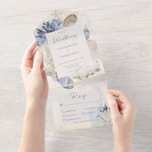 Rustikales Blue Ocean Beach Cream Dinner All In One Einladung (Abreißen)