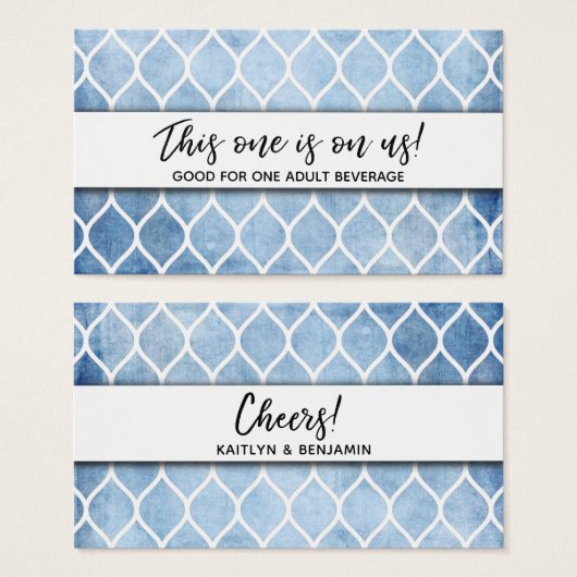 Rustikales Blue & Ogee Drinks Tickets, Handwriting (Vorne & Hinten)