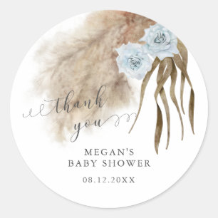Rustikales Blue Pampas Grass Baby Dusche Runder Aufkleber