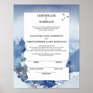 Rustikales Blue Pine Certificate of Eriage Keepake Poster