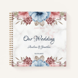 Rustikales Blue Pink Floral Wedding Guest Nook Notizblock