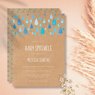 Rustikales Blue Raindrops Baby Boy Sprinkle / Dusc Einladung