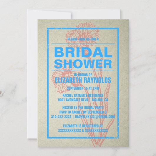 Rustikales Blue & Red Bridal Dusche Einladungen (Vorderseite)