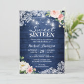 Rustikales Blue String Lights Blumensaft 16 Geburt Einladung (Stehend Vorderseite)