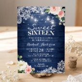 Rustikales Blue String Lights Blumensaft 16 Geburt Einladung