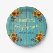 Rustikales Blue Sunflower Baby Sprinkle Party Pappteller (Vorderseite)