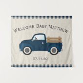 Rustikales Blue Truck Boy Babydusche Hintergrund Wandteppich (Vorderseite (Horizontal))