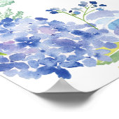 Rustikales Blue Watercolor Hydrangea-Brautparty Poster (Ecke)