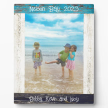 Rustikales Blue White Beach Foto Textrahmen