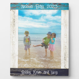 Rustikales Blue White Beach Foto Textrahmen Fotoplatte