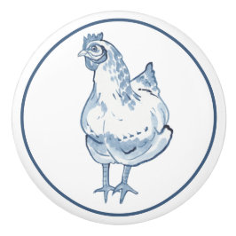 Rustikales Blue & White Chicken Hen Country Delft Keramikknauf