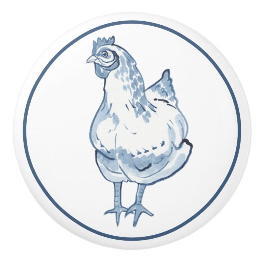 Rustikales Blue & White Chicken Hen Country Delft Keramikknauf (Vorderseite)