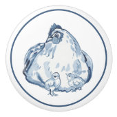 Rustikales Blue & White Chicken Hen Country Delft Keramikknauf (Vorderseite)
