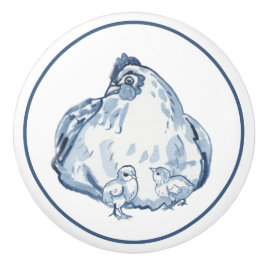 Rustikales Blue & White Chicken Hen Country Delft Keramikknauf