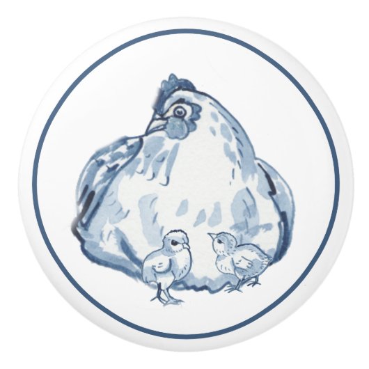 Rustikales Blue & White Chicken Hen Country Delft Keramikknauf (Vorderseite)