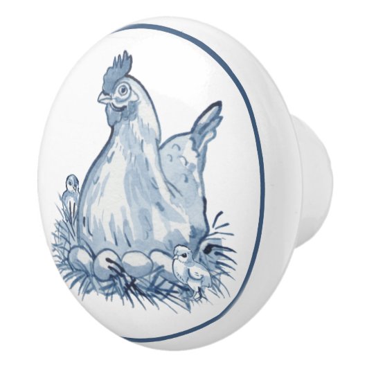 Rustikales Blue & White Chicken Hen Egg Chick Coun Keramikknauf (Rechts)