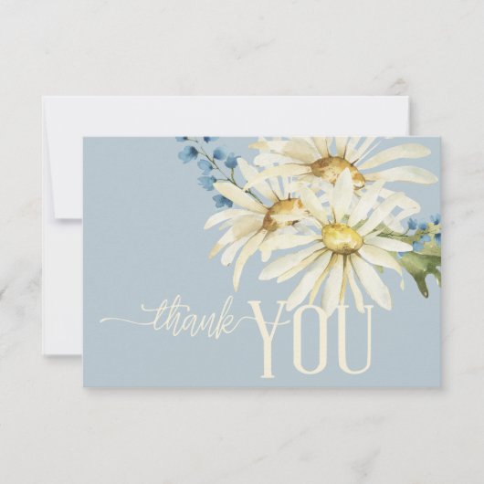 Rustikales Blue & White Daisies Wedding Dankeskarte (Vorderseite)