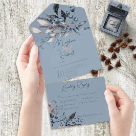 Rustikales Blue Winter Foliage Blue Dinner All In One Einladung