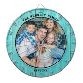 Rustikales Blue Wood Beach Haus Familienname Foto Dartscheibe (vorne)