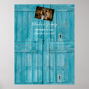 Rustikales Blue Wood Foto Hochzeitsdiagramm Poster