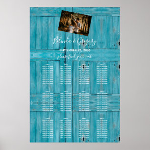 Rustikales Blue Wood Foto Hochzeitsdiagramm Poster