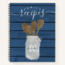 Rustikales Blue Wood Jar Spoon Familienrezepte Koc