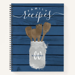 Rustikales Blue Wood Jar Spoon Familienrezepte Koc Notizblock