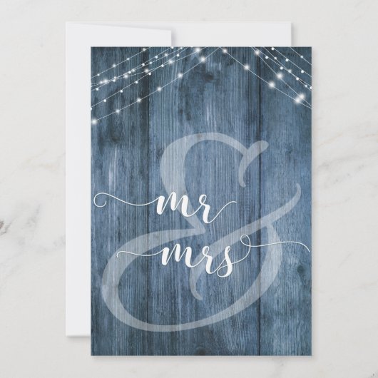 Rustikales Blue Wood & Light Strings Probe Dinner Einladung (Rückseite)