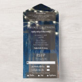 Rustikales Blue Wood & Lights Barn Wedding All In One Einladung (Innen Boden)