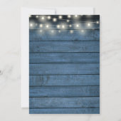 Rustikales Blue Wood String Lights Script Hochzeit Save The Date (Rückseite)