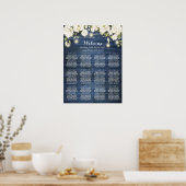 Rustikales Blue Wood White Floral Chart Plan Poster (Küche)