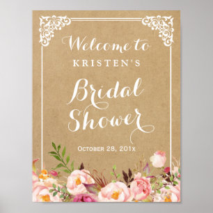Rustikales Blumen-Kraft-Look   Hochzeitsdusche-Sch Poster