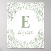 Rustikales Blumenbaby Monogramm. Country Green Kin Poster (Vorne)