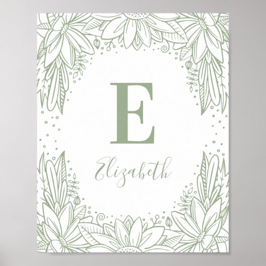 Rustikales Blumenbaby Monogramm. Country Green Kin Poster (Vorne)