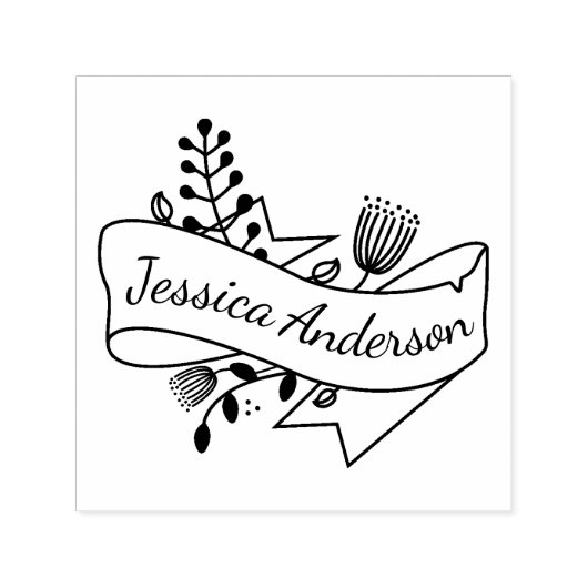 Rustikales Blumenband Abzeichen Personalisierter N Permastempel (Design)