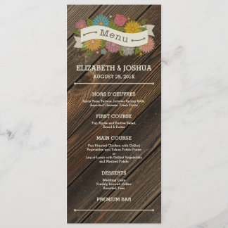 Rustikales Blumenbanner-Menü Menükarte