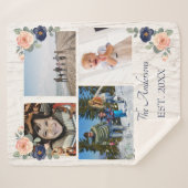 Rustikales Blumenblau und Pfirsichfotografie Sherpadecke (Vorderseite (Horizontal))