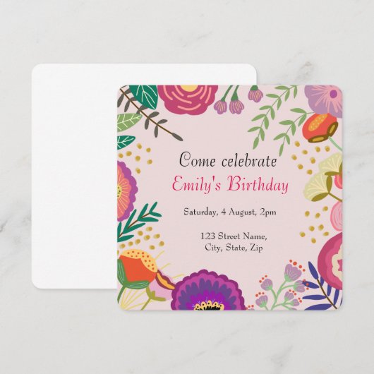 Rustikales Blumenblut Geburtstagsparty Einladung (Vorne/Hinten)
