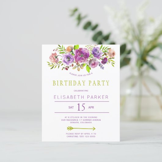 Rustikales Blumenbudget Geburtstagsfeier (Stehend Vorderseite)