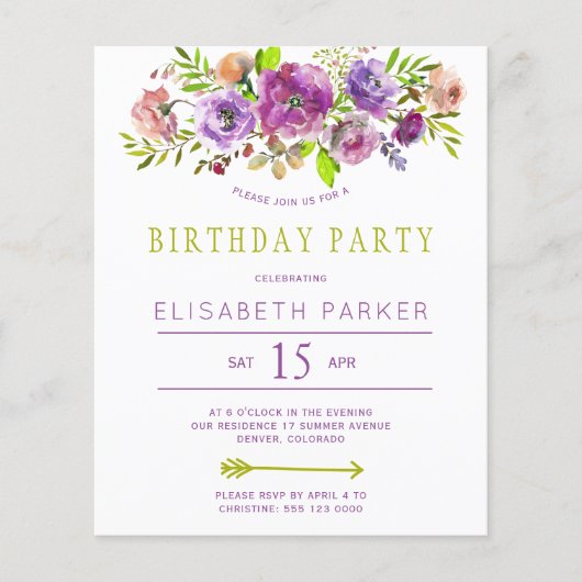 Rustikales Blumenbudget Geburtstagsfeier (Vorderseite)